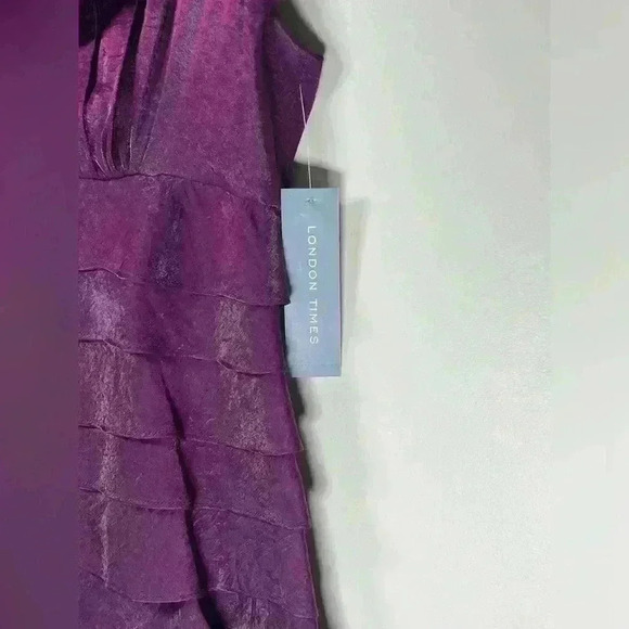 London Times Shimmering Purple Tiered Chiffon Sheath Dress Women’s Size 8 - Picture 10 of 14